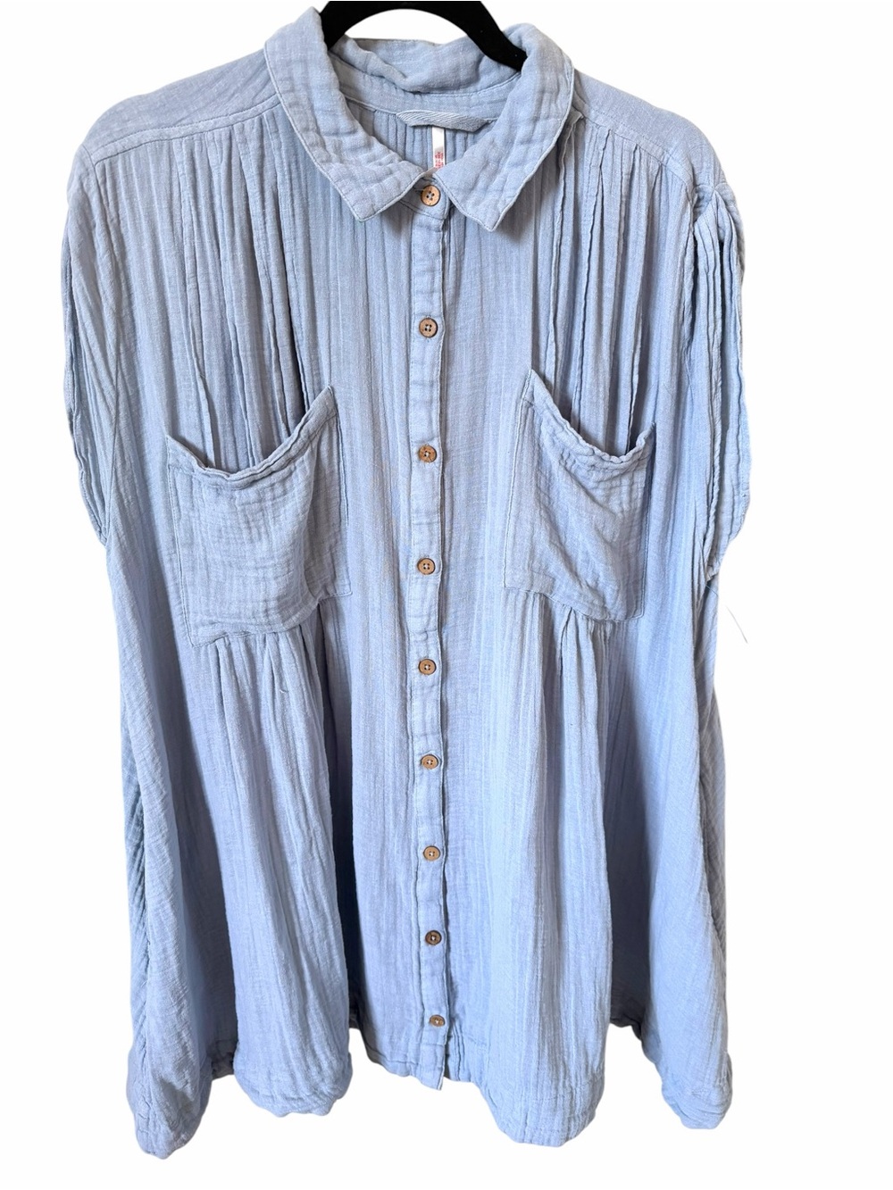 Free People not so basic shirt dress Light Blue Button-Front cotton Mini Dress - Picture 5 of 7